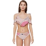 Pink Pattern Line Art Texture Minimalist Design Ruffle Edge Tie Up Bikini Set	