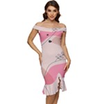 Pink Pattern Line Art Texture Minimalist Design Off Shoulder Ruffle Split Hem Bodycon Dress
