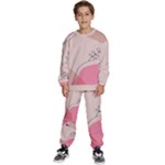 Pink Pattern Line Art Texture Minimalist Design Kids  Sweatshirt set