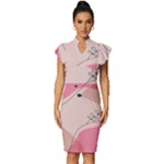 Pink Pattern Line Art Texture Minimalist Design Vintage Frill Sleeve V-Neck Bodycon Dress