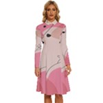 Pink Pattern Line Art Texture Minimalist Design Long Sleeve Shirt Collar A-Line Dress