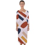 Boho Bohemian Style Design Minimalist Aesthetic Pattern Art Shapes Lines Quarter Sleeve Midi Bodycon Dress