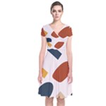 Boho Bohemian Style Design Minimalist Aesthetic Pattern Art Shapes Lines Short Sleeve Front Wrap Dress