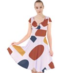 Boho Bohemian Style Design Minimalist Aesthetic Pattern Art Shapes Lines Cap Sleeve Front Wrap Midi Dress