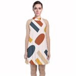 Boho Bohemian Style Design Minimalist Aesthetic Pattern Art Shapes Lines Velvet Halter Neckline Dress 