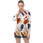 Boho Bohemian Style Design Minimalist Aesthetic Pattern Art Shapes Lines Long Sleeve Satin Shirt