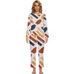 Boho Bohemian Style Design Minimalist Aesthetic Pattern Art Shapes Lines Womens  Long Sleeve Lightweight Pajamas Set