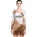 Bohemian Digital Minimalist Boho Style Geometric Abstract Art Long Sleeve Bodycon Dress