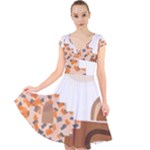 Bohemian Digital Minimalist Boho Style Geometric Abstract Art Cap Sleeve Front Wrap Midi Dress