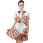 Bohemian Digital Minimalist Boho Style Geometric Abstract Art Short Sleeve Shoulder Cut Out Dress 