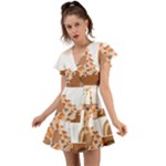 Bohemian Digital Minimalist Boho Style Geometric Abstract Art Flutter Sleeve Wrap Dress