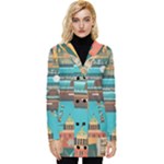 City Painting Town Urban Artwork Button Up Hooded Coat 