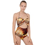Wave Art Mood Water Sea Beach Scallop Top Cut Out Swimsuit