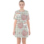 Bear Cartoon Pattern Strawberry Rainbow Nature Animal Cute Design Sixties Short Sleeve Mini Dress