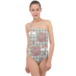 Bear Cartoon Pattern Strawberry Rainbow Nature Animal Cute Design Classic One Shoulder Swimsuit