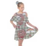 Bear Cartoon Pattern Strawberry Rainbow Nature Animal Cute Design Kids  Shoulder Cutout Chiffon Dress