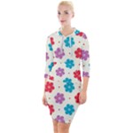Abstract Art Pattern Colorful Artistic Flower Nature Spring Quarter Sleeve Hood Bodycon Dress