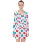 Abstract Art Pattern Colorful Artistic Flower Nature Spring V-neck Bodycon Long Sleeve Dress