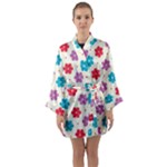 Abstract Art Pattern Colorful Artistic Flower Nature Spring Long Sleeve Satin Kimono
