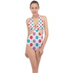 Abstract Art Pattern Colorful Artistic Flower Nature Spring Halter Front Plunge Swimsuit