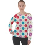 Abstract Art Pattern Colorful Artistic Flower Nature Spring Off Shoulder Long Sleeve Velour Top