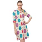 Abstract Art Pattern Colorful Artistic Flower Nature Spring Long Sleeve Mini Shirt Dress