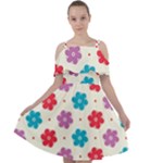 Abstract Art Pattern Colorful Artistic Flower Nature Spring Cut Out Shoulders Chiffon Dress