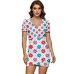 Abstract Art Pattern Colorful Artistic Flower Nature Spring Low Cut Cap Sleeve Mini Dress