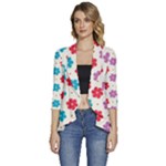 Abstract Art Pattern Colorful Artistic Flower Nature Spring Women s 3/4 Sleeve Ruffle Edge Open Front Jacket