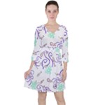 Fish Lilies Sea Aquatic Flowers Algae Bubble Animal Wildlife Nature Ocean Quarter Sleeve Ruffle Waist Dress