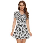 Bacteria Virus Monster Pattern V-Neck High Waist Chiffon Mini Dress