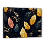Gold Yellow Leaves Fauna Dark Background Dark Black Background Black Nature Forest Texture Wall Wall Canvas 16  x 12  (Stretched)
