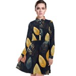 Gold Yellow Leaves Fauna Dark Background Dark Black Background Black Nature Forest Texture Wall Wall Long Sleeve Chiffon Shirt Dress