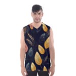 Gold Yellow Leaves Fauna Dark Background Dark Black Background Black Nature Forest Texture Wall Wall Men s Basketball Tank Top
