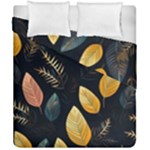 Gold Yellow Leaves Fauna Dark Background Dark Black Background Black Nature Forest Texture Wall Wall Duvet Cover Double Side (California King Size)