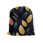 Gold Yellow Leaves Fauna Dark Background Dark Black Background Black Nature Forest Texture Wall Wall Drawstring Pouch (XL)