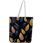 Gold Yellow Leaves Fauna Dark Background Dark Black Background Black Nature Forest Texture Wall Wall Full Print Rope Handle Tote (Large)