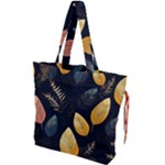 Gold Yellow Leaves Fauna Dark Background Dark Black Background Black Nature Forest Texture Wall Wall Drawstring Tote Bag