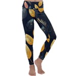 Gold Yellow Leaves Fauna Dark Background Dark Black Background Black Nature Forest Texture Wall Wall Kids  Lightweight Velour Classic Yoga Leggings