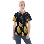 Gold Yellow Leaves Fauna Dark Background Dark Black Background Black Nature Forest Texture Wall Wall Women s Short Sleeve Pocket Shirt