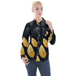 Gold Yellow Leaves Fauna Dark Background Dark Black Background Black Nature Forest Texture Wall Wall Women s Long Sleeve Pocket Shirt