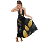 Gold Yellow Leaves Fauna Dark Background Dark Black Background Black Nature Forest Texture Wall Wall Backless Maxi Beach Dress
