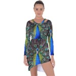 Peacock Bird Feathers Pheasant Nature Animal Texture Pattern Asymmetric Cut-Out Shift Dress