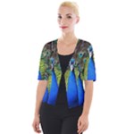 Peacock Bird Feathers Pheasant Nature Animal Texture Pattern Cropped Button Cardigan
