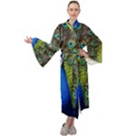 Peacock Bird Feathers Pheasant Nature Animal Texture Pattern Maxi Velvet Kimono