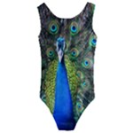 Peacock Bird Feathers Pheasant Nature Animal Texture Pattern Kids  Cut-Out Back One Piece Swimsuit
