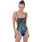 Peacock Bird Feathers Pheasant Nature Animal Texture Pattern Tie Strap One Piece Swimsuit
