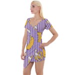Pattern Bananas Fruit Tropical Seamless Texture Graphics Short Sleeve Asymmetric Mini Dress
