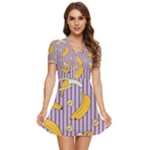 Pattern Bananas Fruit Tropical Seamless Texture Graphics V-Neck High Waist Chiffon Mini Dress