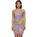 Pattern Bananas Fruit Tropical Seamless Texture Graphics Sleeveless Wide Square Neckline Ruched Bodycon Dress